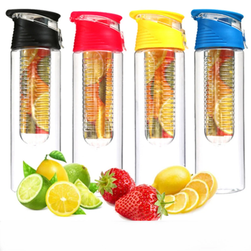 

2019 New Portable Juice Water Bottle with Plastic Infuser Filter for Fruit Lemon Student Bottle Health Flip Lid Cup Hot Sale