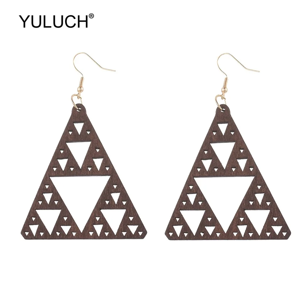 YULUCH 2019 новый дизайн 5 цветов модные деревянные полые треугольные висячие серьги