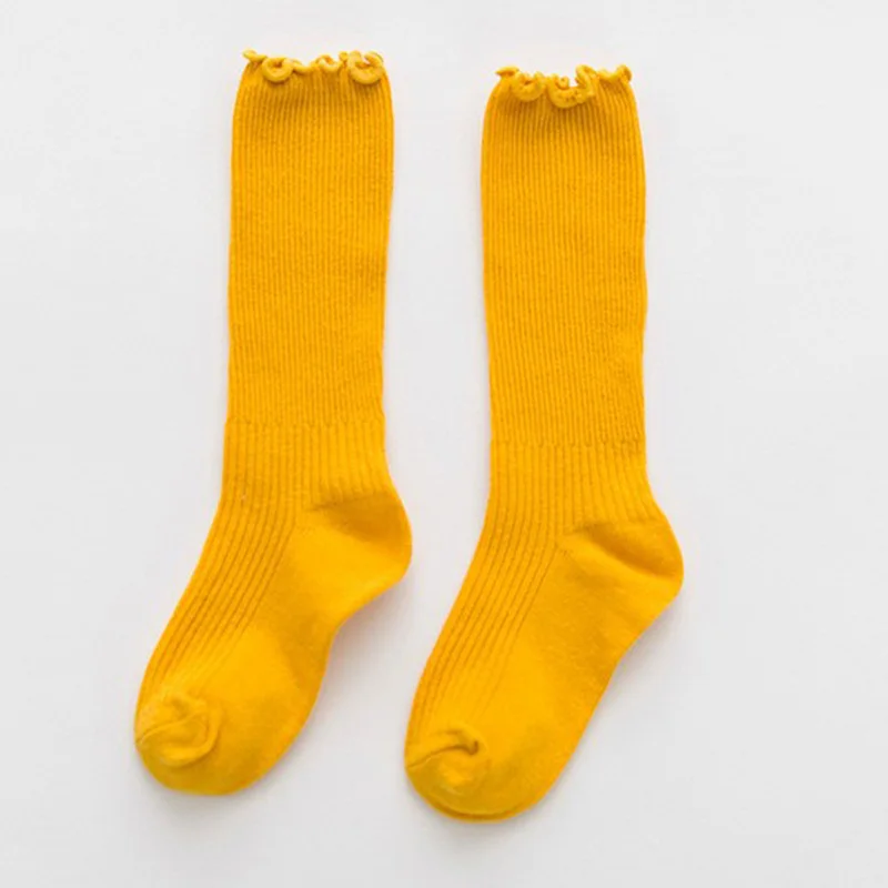 Милые хлопковые однотонные теплые высокие носки до колена для маленьких девочек