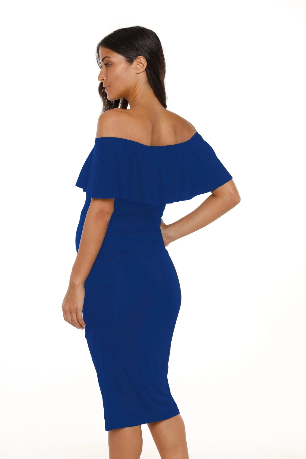 Платье с оборками для беременных облегающее платье открытыми плечами и рюшами по