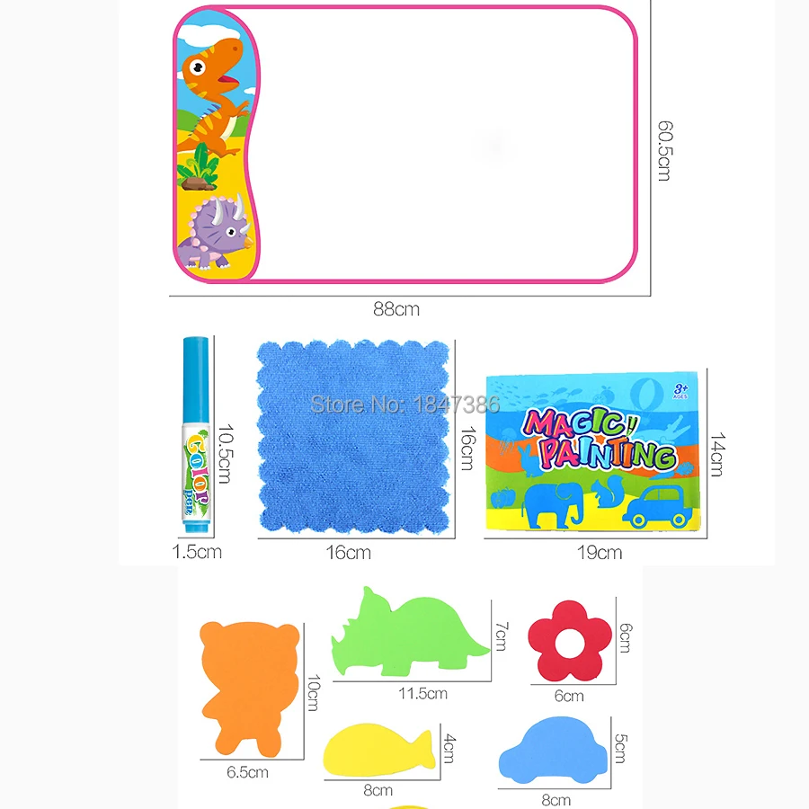 Цветной стираемый коврик 6 моющихся маркеров и детский многоразовый для