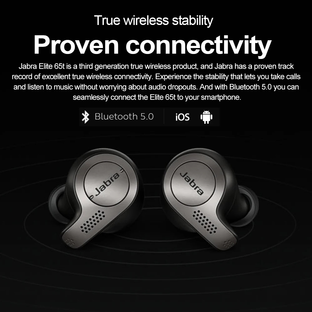 Jabra Elite 65t True Беспроводной Bluetooth наушники-вкладыши Наушники-вкладыши TWS с зарядным чехол Alexa с поддержкой Спорт бег Гарнитура