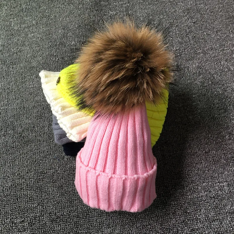 Стиль, модные зимние Весенние шапки для детей, шапка Skullies Beanies 15 см, меховая шапка с помпоном для девочек, шапка, шапка enfant