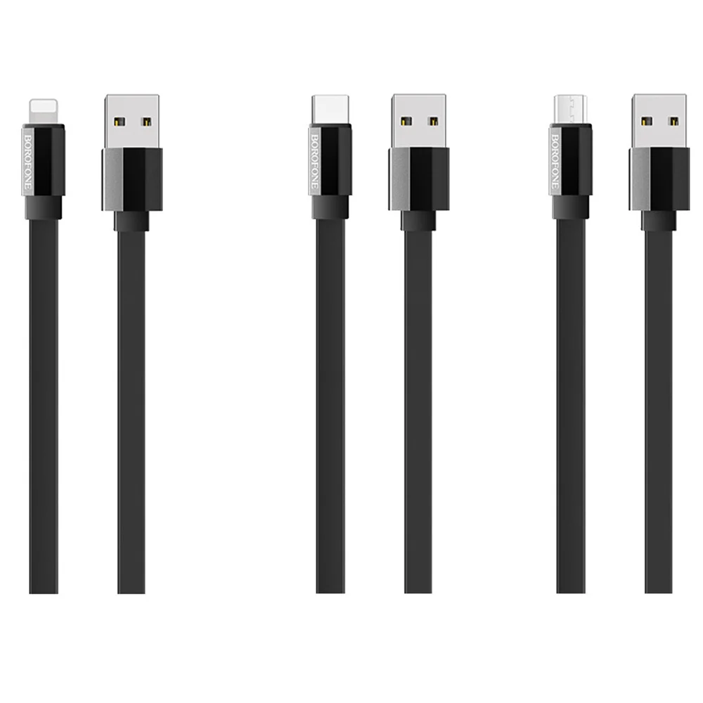 Black Кабель для быстрой зарядки Borofone BU8 1,2 м а для iPhone X XS MAX 8 7 6 Micro USB кабель type C зарядный кабель для samsung s9 s10 - Color: Black