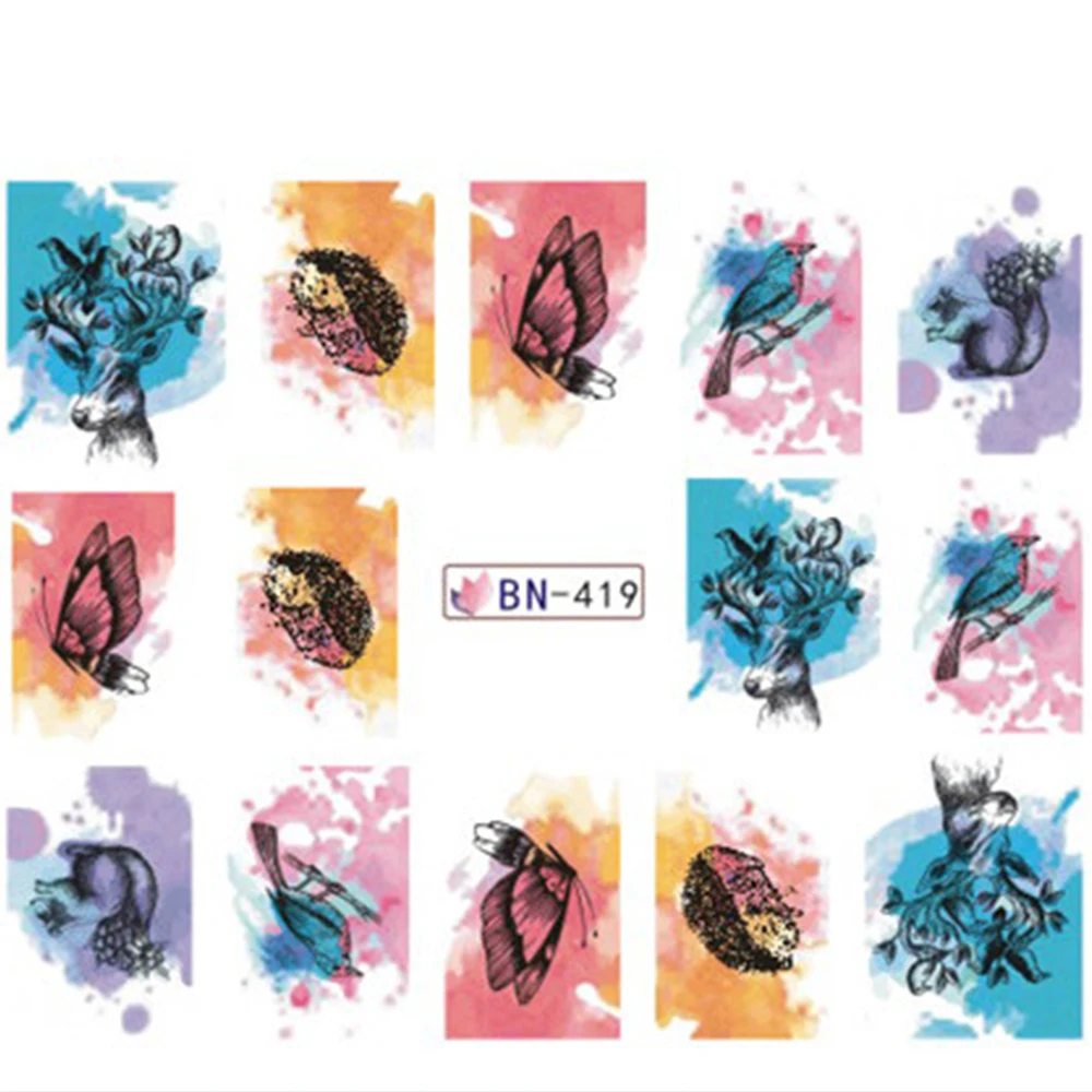 12 видов конструкций ногтей акварельные наклейки Красота татуировки временно