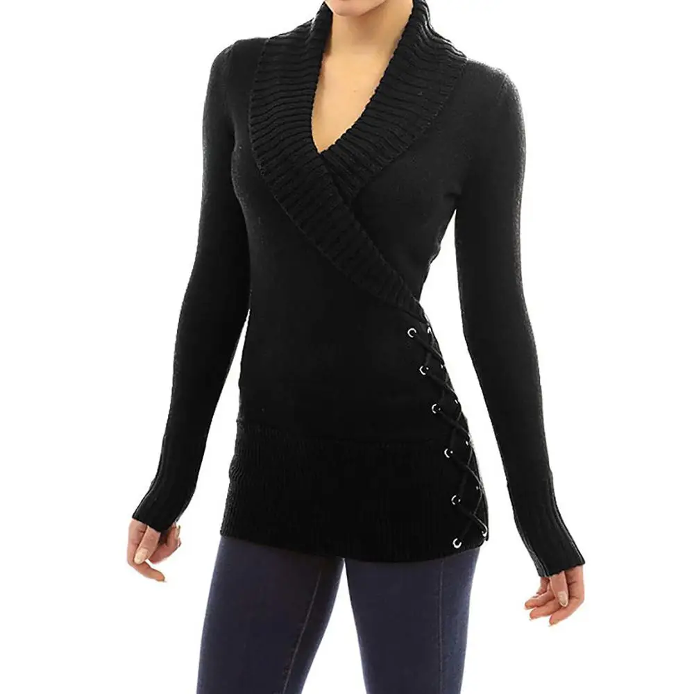 Черный Весна-Осень, модная рубашка, топы, Blusas Feminina, женская накидка, спереди, крест, v-образный вырез, длинный рукав, джемпер, топы, корейский стиль, Modis - Цвет: Черный
