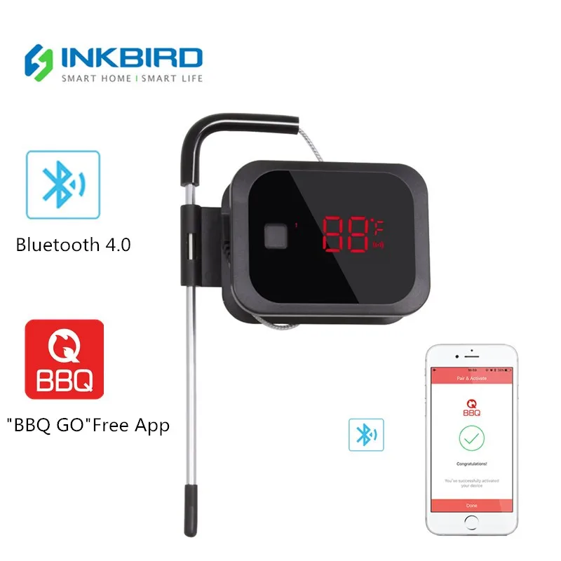 Inkbird IBT-2X беспроводной цифровой термометр для печи барбекю для домашнего использования Зонд из нержавеющей стали большой экран с таймером бесплатное приложение