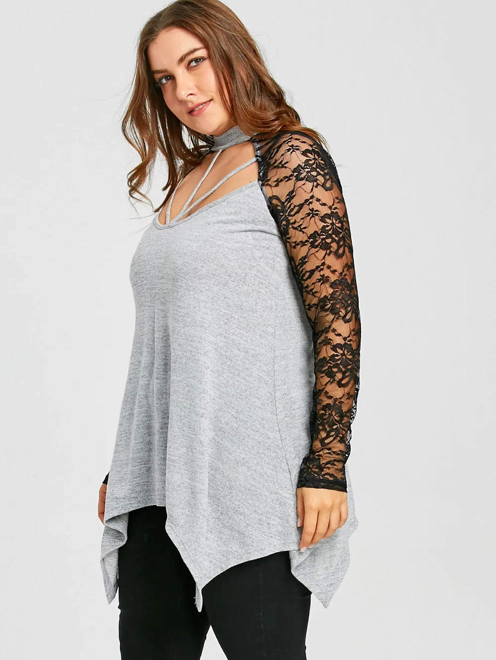 2018 готические 5xl плюс Размеры пикантные Кружево trim Cut Out блузка Для женщин рукавом