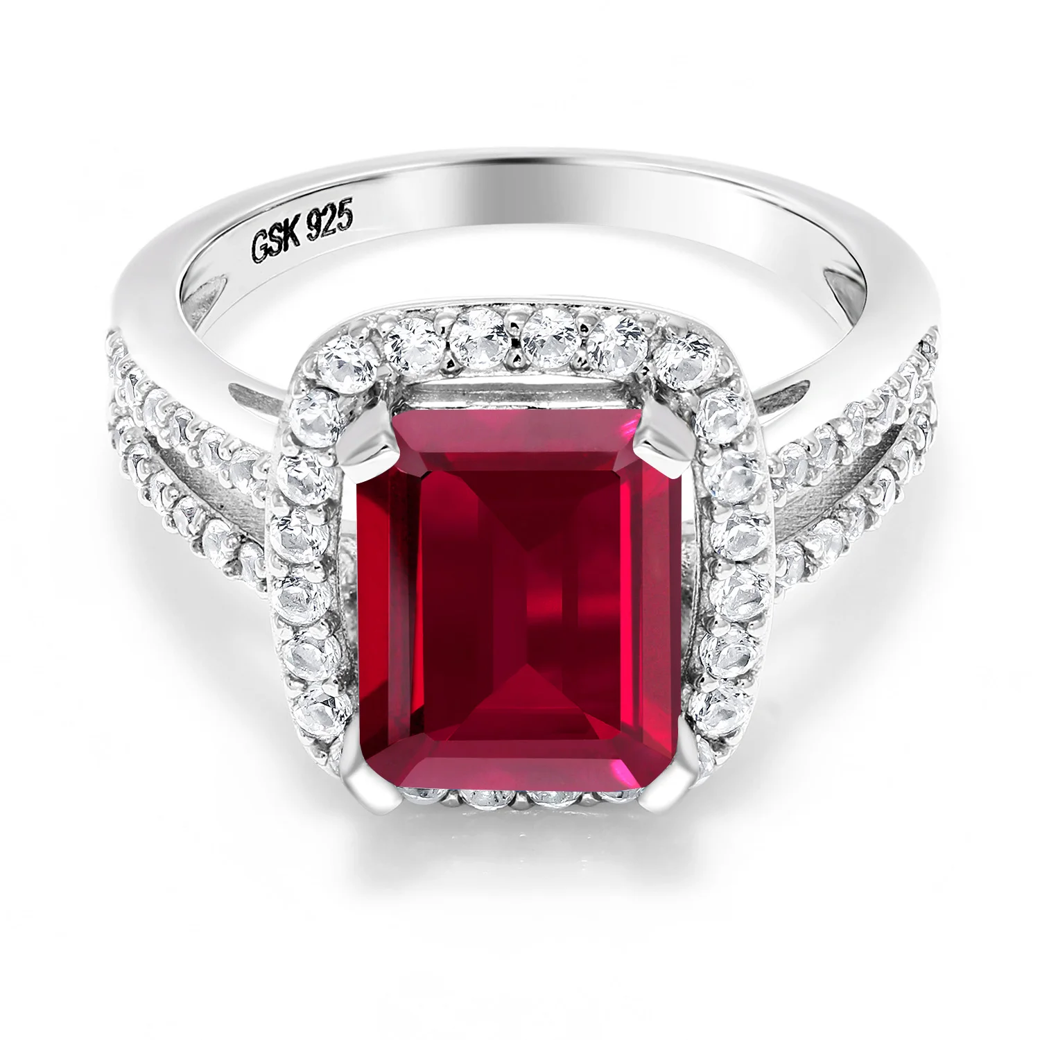 GemStoneKing 4 42 Ct восьмиугольник красный искусственный рубин серебро 925 пробы