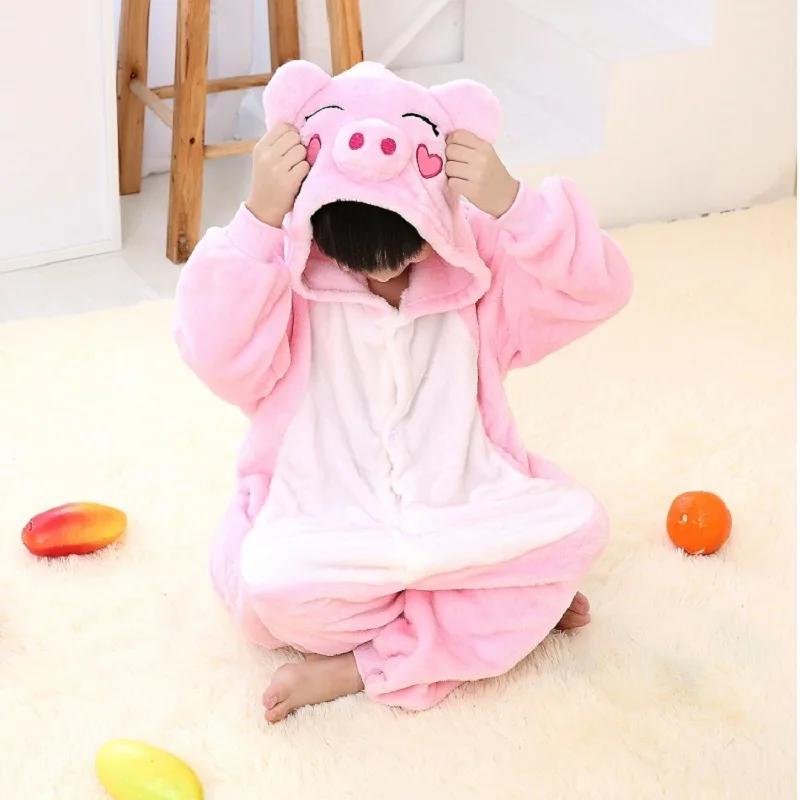 кигуруми Мальчики Девочки Пижамы теплые Зимние животные Стежка Свинья для Детей