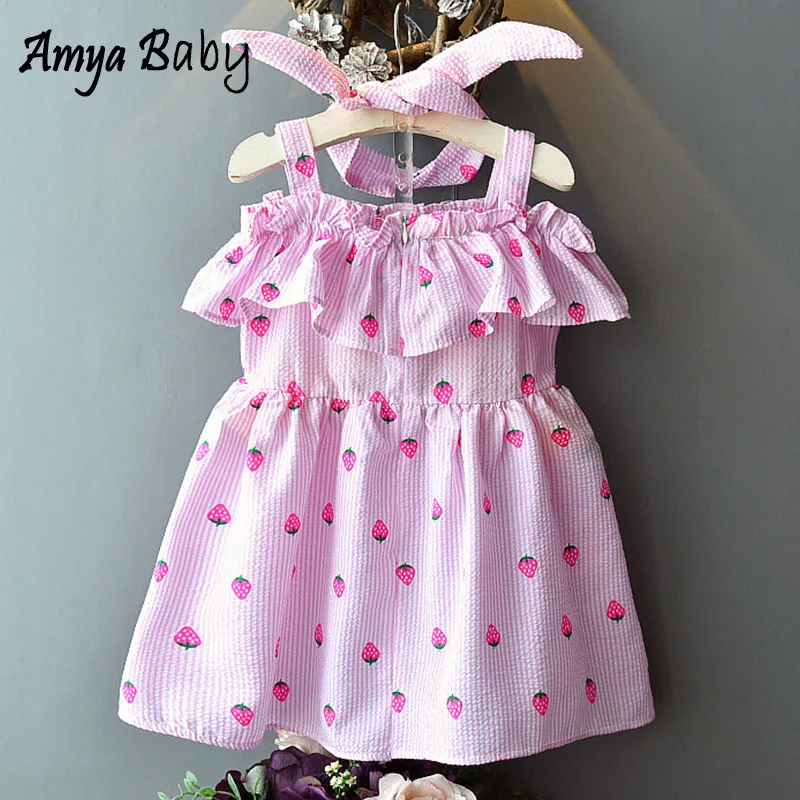 Toddler Girl Summer Dresses Striped Princess Girls Children Clothing Kids For With Headband 2019 | Детская одежда и обувь