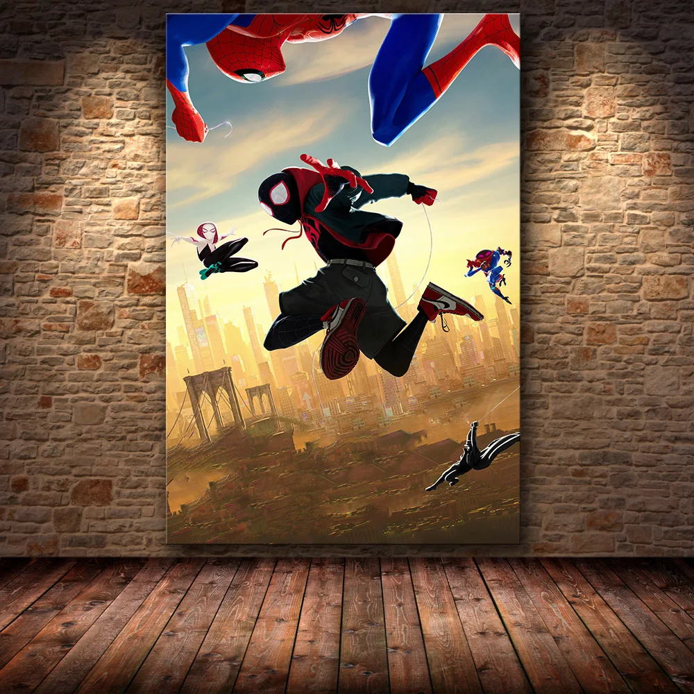 Человек-паук: Через вселенные 2019 Горячий новый супергеройский фильм Картина искусства Паутинка шелка Холст Плакат на стену Домашний декор на стену.