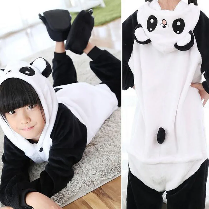 MM Panda Onesie/Детские пижамы кигуруми с единорогом; Пижама с рисунком панды, единорога, стежка; Фланелевая Пижама для мальчиков и девочек; забавные пижамы с капюшоном для косплея - Цвет: MM Panda