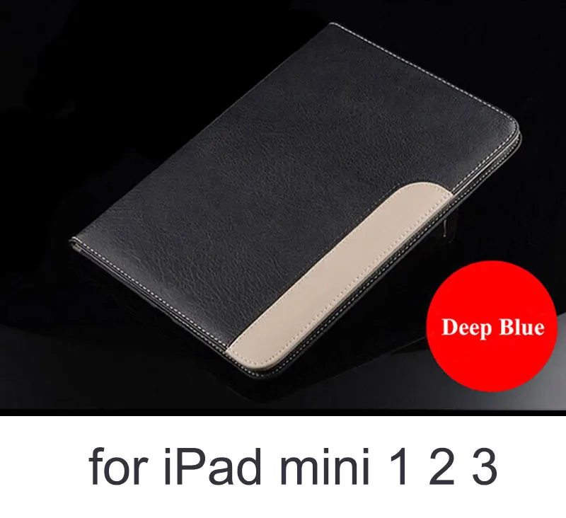 Для Apple iPad 2/3/4 чехол из искусственной кожи Бизнес Folio чехол для планшета Smart Cover Флип Стенд Защитный чехол для iPad Mini 1 2 3 Coque - Цвет: mini 123 dark blue