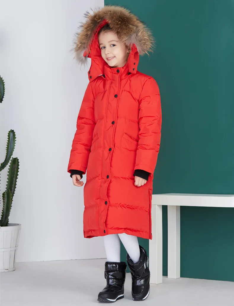Russia Winter -30 Degrees Girl Duck Down Coat Long Section Parka Children Jacket Kids Warm Thick Fur Hooded Coats | Детская одежда и