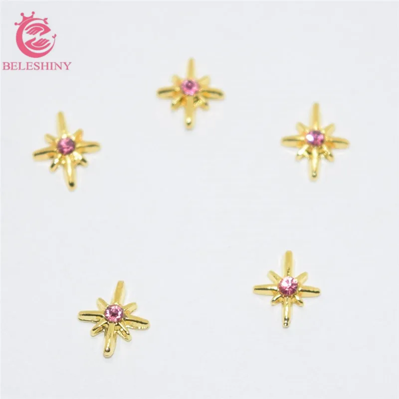 Beleshini 10psc новые розовые стразы звезда 3D украшения для ногтей сплав Стразы #589 |