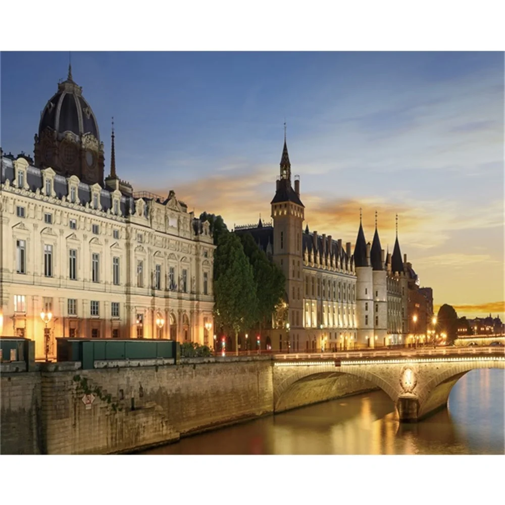 

Laeacco Canvas Calligraphy Painting Houses of Parliament and Westminster Bridge Posters and Prints Art Pictures for Living Room