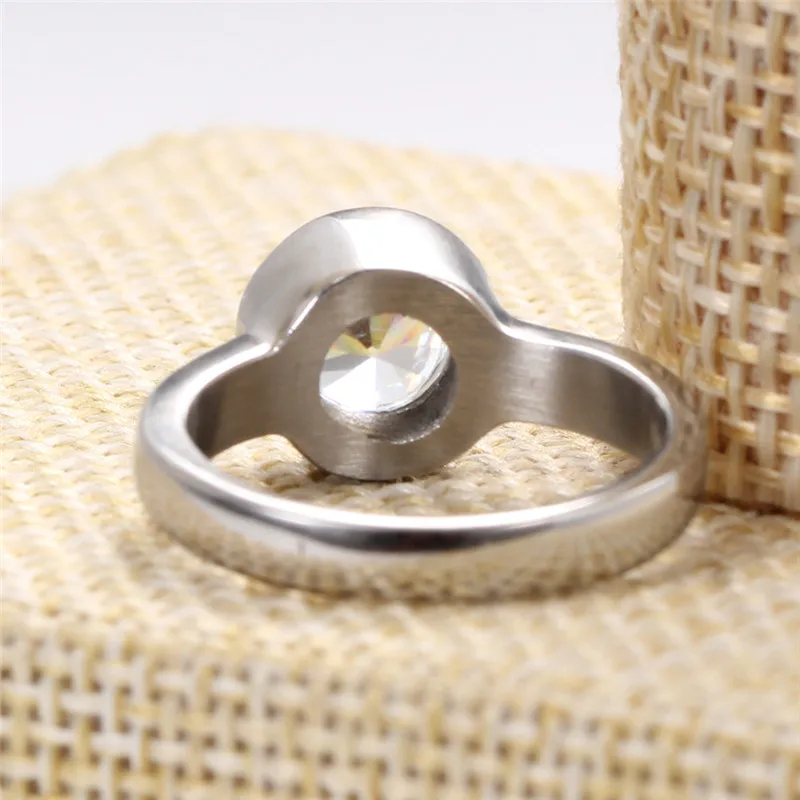 Fashion Stainless Steel Round Crystal Zircon Ring for Women Jewelry Wedding Engagement Rings Accessories | Украшения и аксессуары