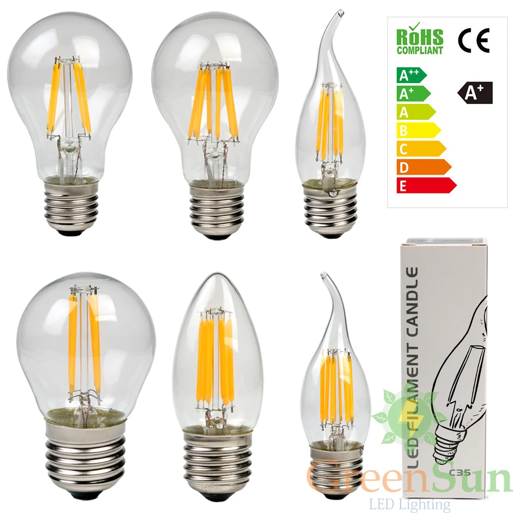Затемнения 4/6/8 Вт E27 E14 LED Эдисон Ретро лампа накаливания пламя Свеча ШАР AC220V|globe