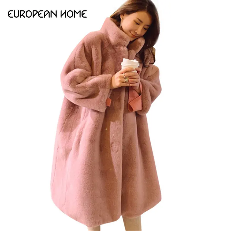 Зимнее пальто из искусственного меха женская одежда большие размеры новая мода