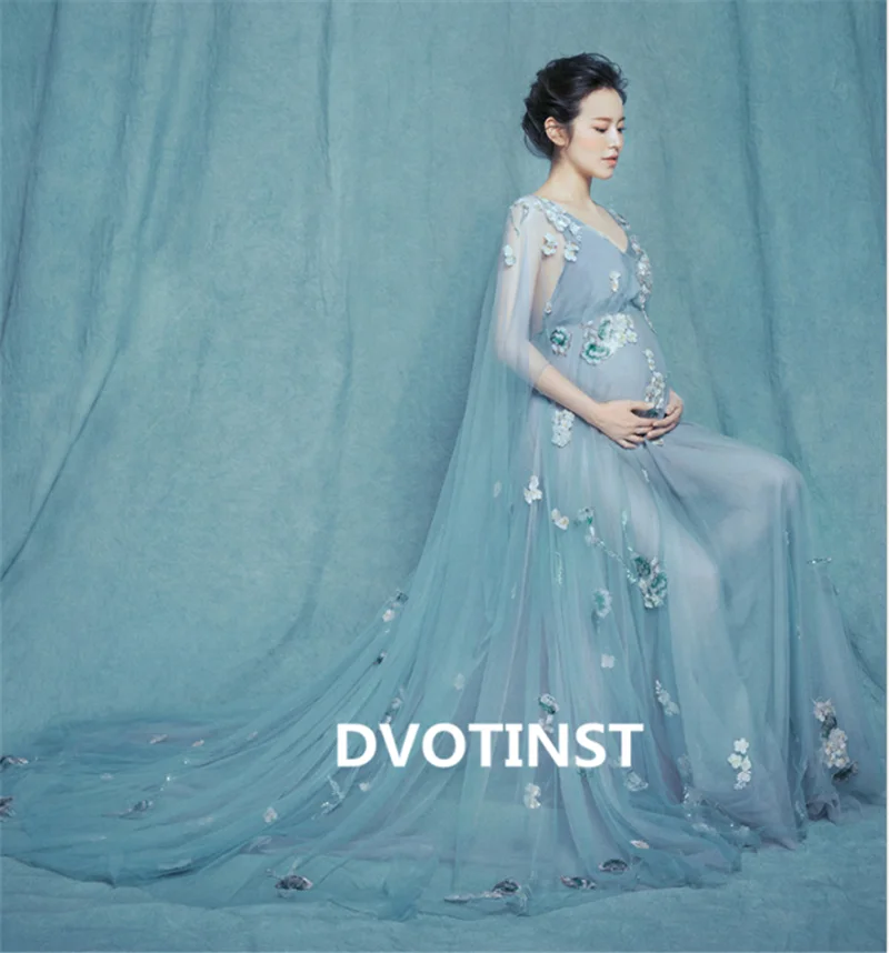 Dvotinst фотография Реквизит Материнство платья для фотосессии беременность платье беременных синий сетка Перспектива Элегантный студия реквизит
