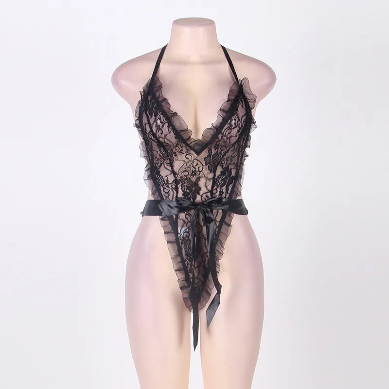 Black Teddy Lingerie Да ладно, дорогой эротическое боди 3XL Холтер тела костюмы для Для женщин сексуальное женское белье с наручные Ограничения Кружева Тедди костюм RB80050 - Цвет: Black Teddy Lingerie