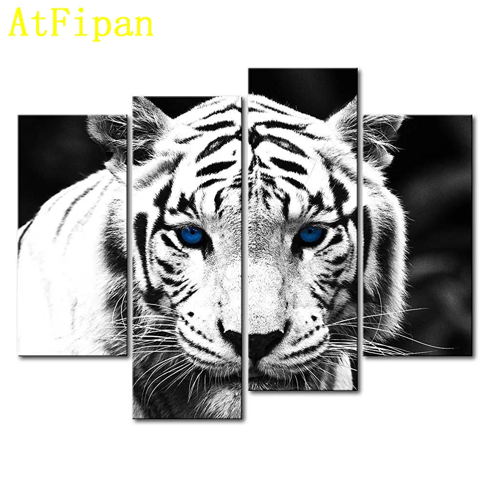 AtFipan Wall Art Canvas Painting Blue-eyed Tiger Prints Home Modern Animal Oil Cuadros Decoracion Pictures For Living Room | Дом и сад