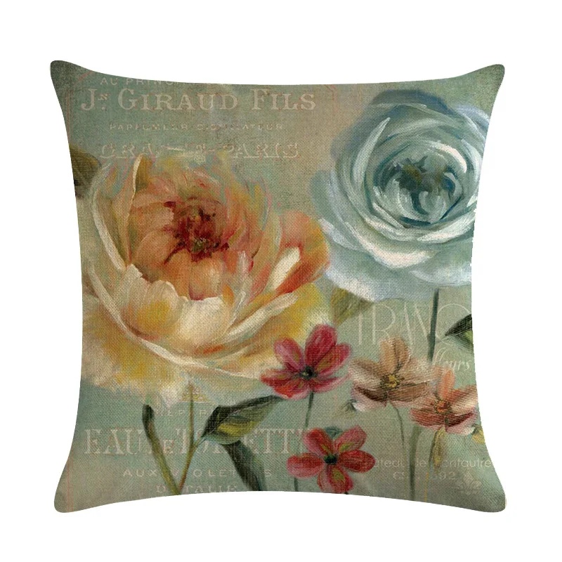 45*45 см наволочка для подушки из хлопка и льна с принтом в виде роз|Наволочки| |