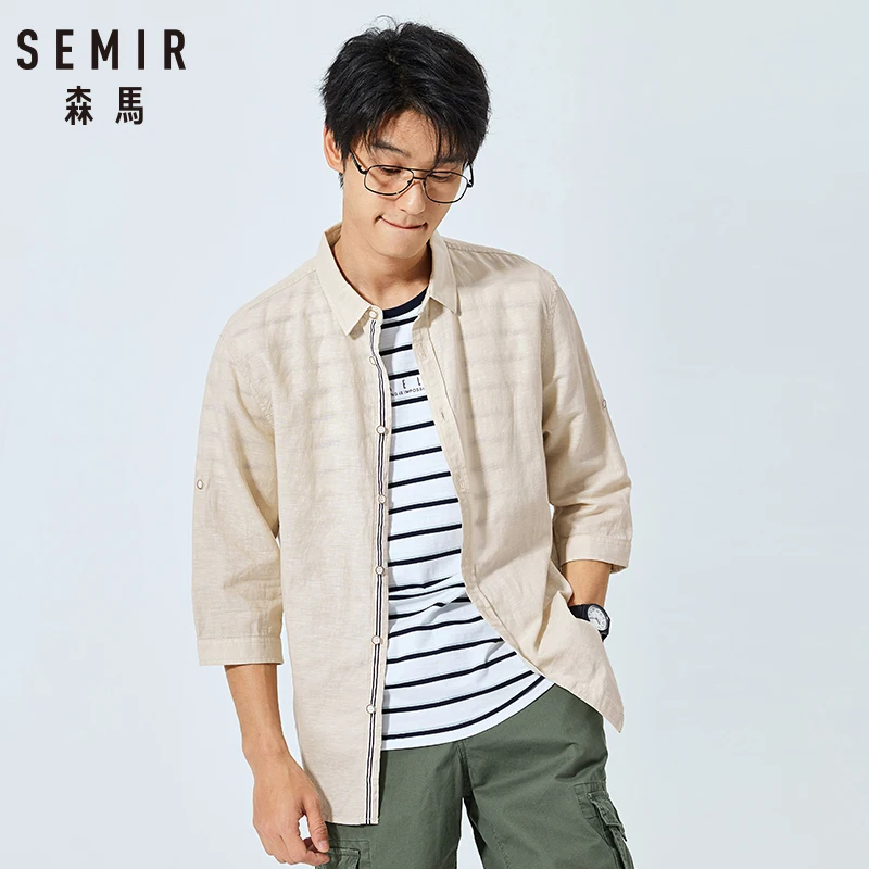 SEMIR размера плюс рубашки из хлопка и льна мужская рубашка с коротким рукавом