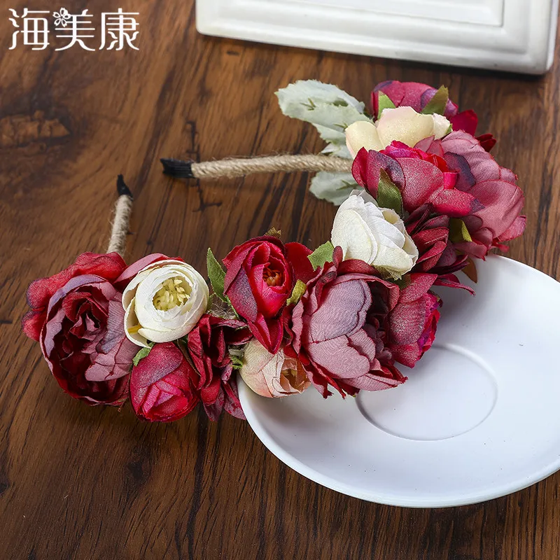 

Haimeikang Colorful Flower Headband Fabric Princess Headdresses Girls Bride Headband Women Beach Wedding Hair Accessories