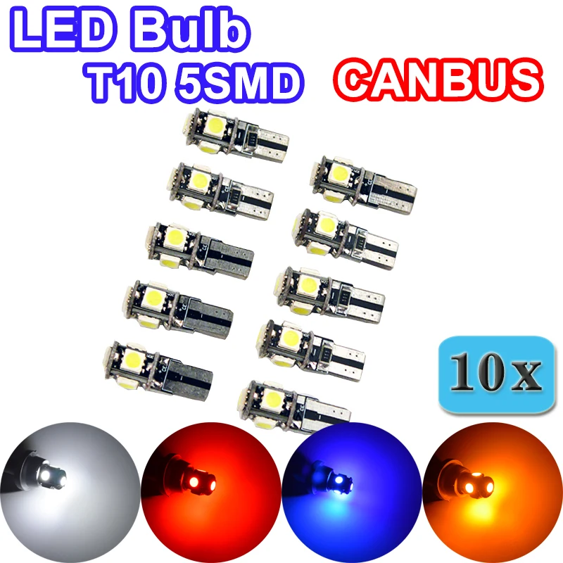Flytop 10xT10 CANBUS 5SMD 5050 SMD без ошибок автомобильная лампа W5W 194 Светодиодная авто задний