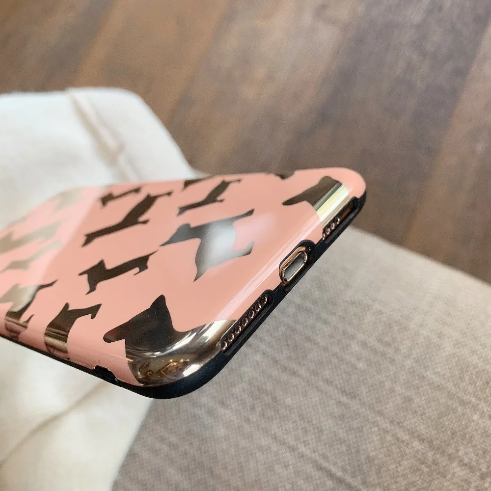 Fashion Gold Stamping Cartoon Lovely Dogs Soft IMD Phone Back Cover Cases For iPhone 6 6S 7 8 Plus X XS Max XR Pets Case |