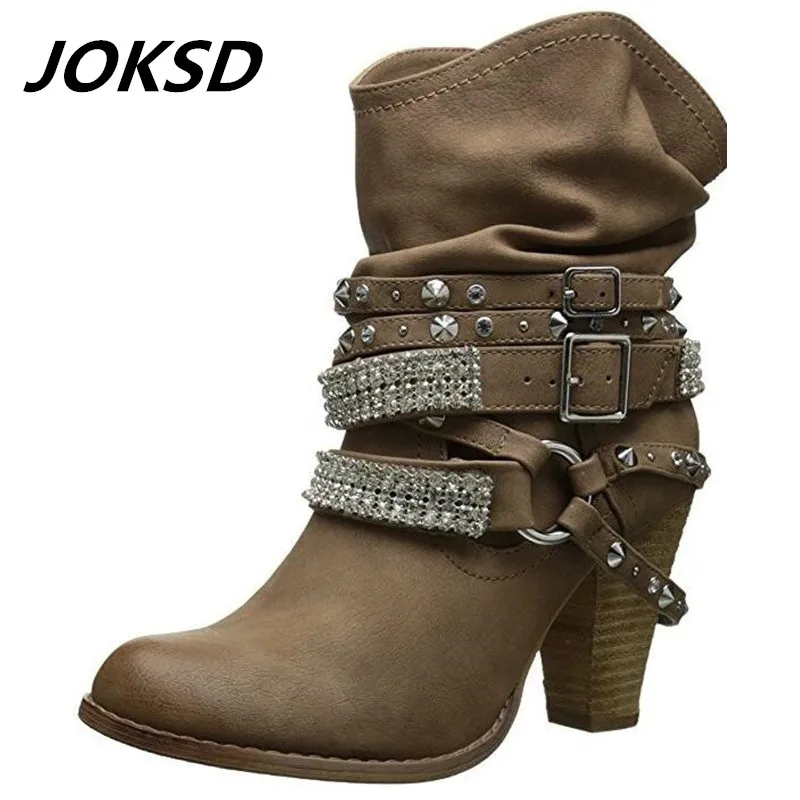 JOKSD/Новинка сезон осень зима женские ботинки Высококачественная однотонная
