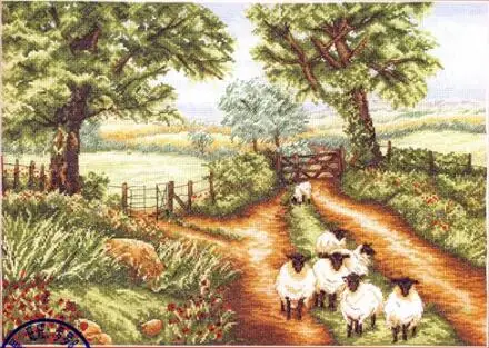

FREE delivery Top Quality popular counted cross stitch kit Down the Track Sheep Field Tree Flowers pce948
