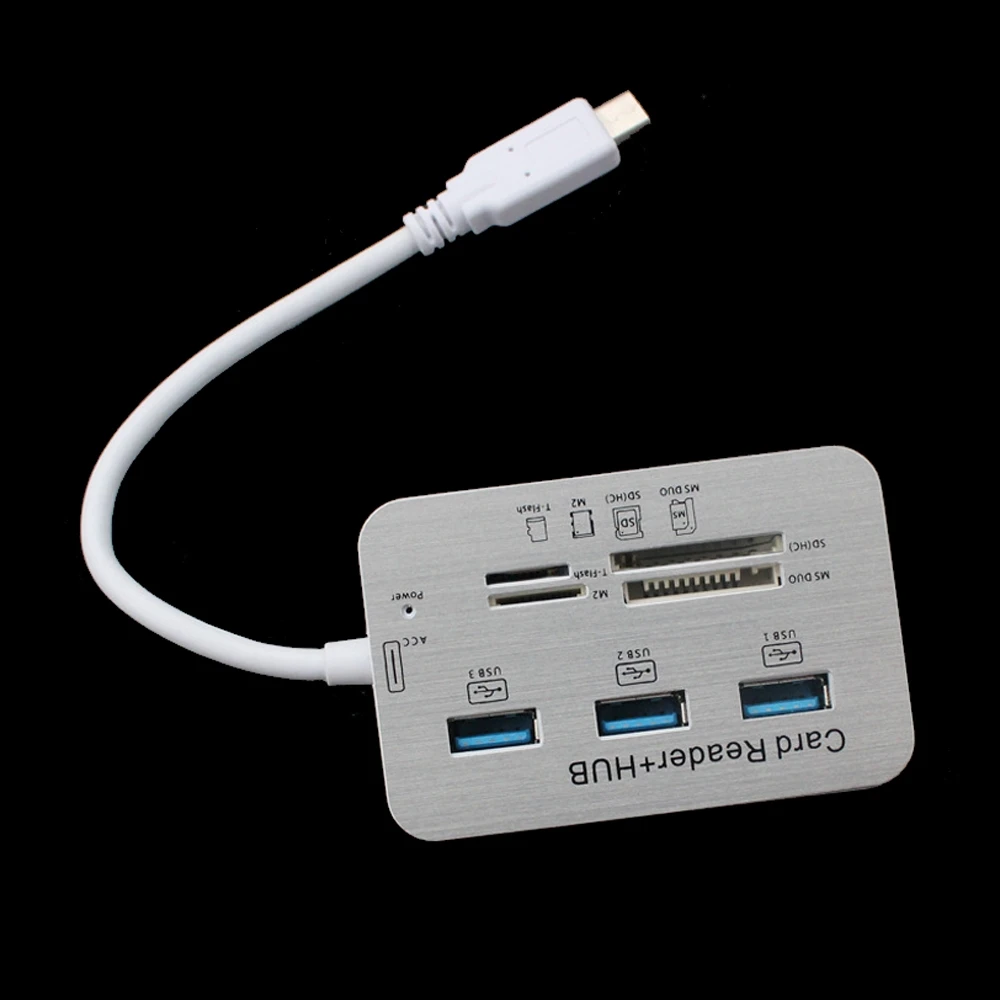 Концентратор USB 3 0 с алюминиевыми портами 20 шт./лот кардридером MS SD M2 TF Multi Type