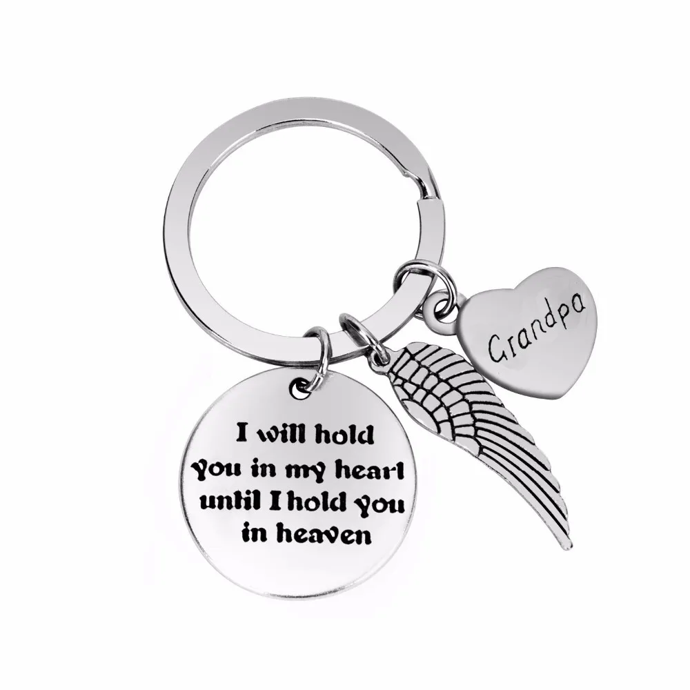

12PC/Lot Charm Wing I Will Hold You In My Heart Grandpa Keychain Gift For Granddad Key Chains Family Grandfather Keyring Jewelry