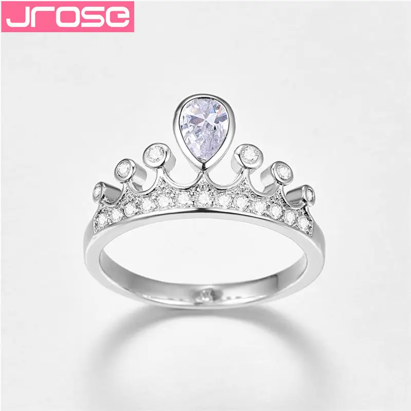 JROSE Beautifu Королева Корона узор кольцо капли воды белые стразы свадебное украшение