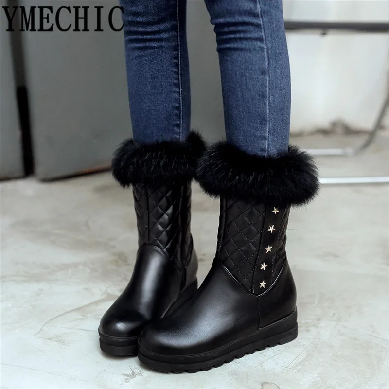Женские ботильоны с заклепками YMECHIC черные зимние ботинки на платформе