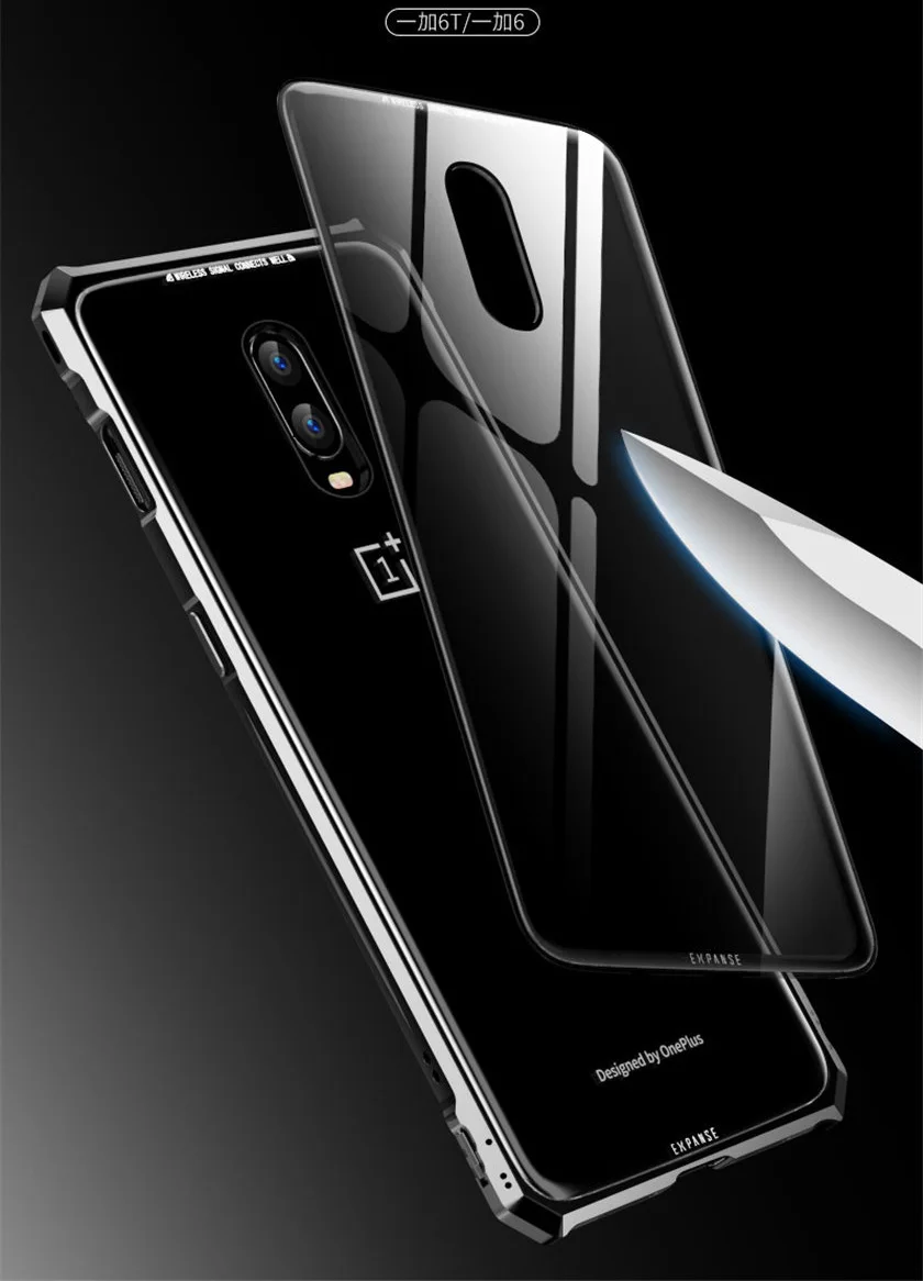 Чехол для Oneplus 6 t One Plus 6 t, Роскошный металлический бампер, прозрачная задняя крышка из закаленного стекла для Oneplus 6T 1+ 6 t Capa