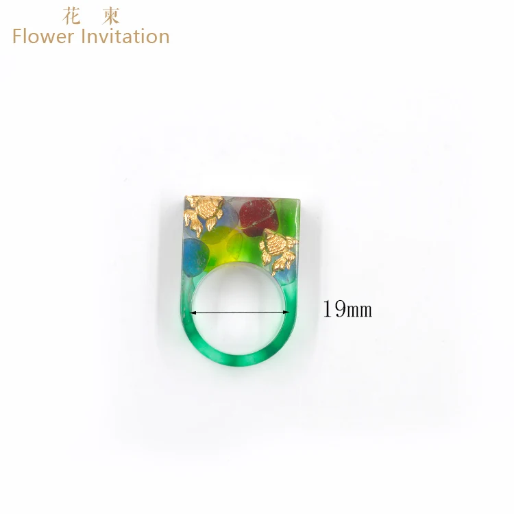 

HJ03 Flower Invitation Square Ring _ Finished Handmade Resin goldfish fresh and lovely ring
