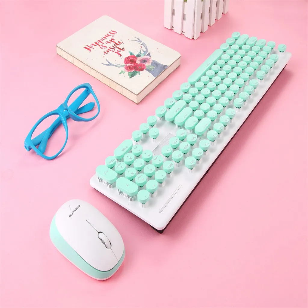 VOBERRY N520 2,4 ГГц Беспроводная клавиатура панк Механическая на ощупь клавиатура и мышь набор 104 ключ круглая крышка для ПК ноутбука