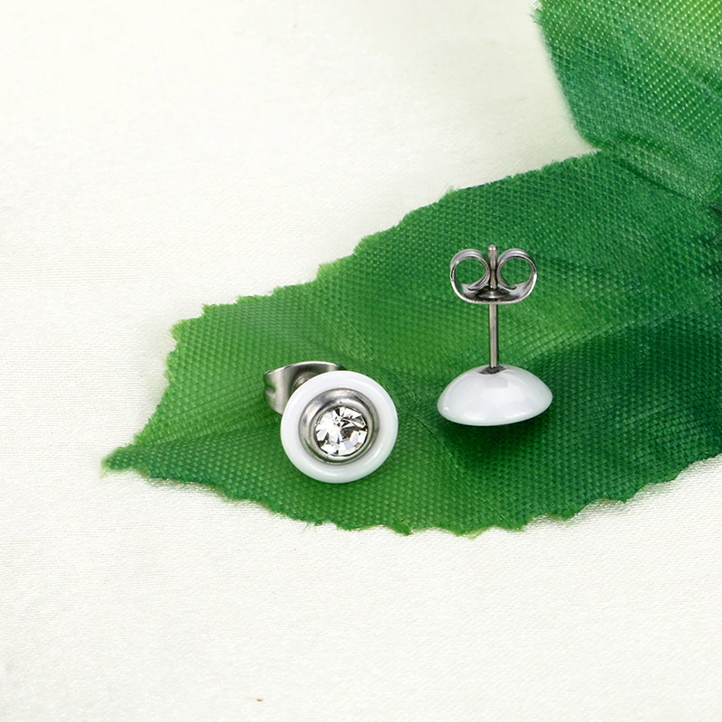 Серьги гвоздики женские керамические с кристаллами и цирконом|stud earrings black|stud