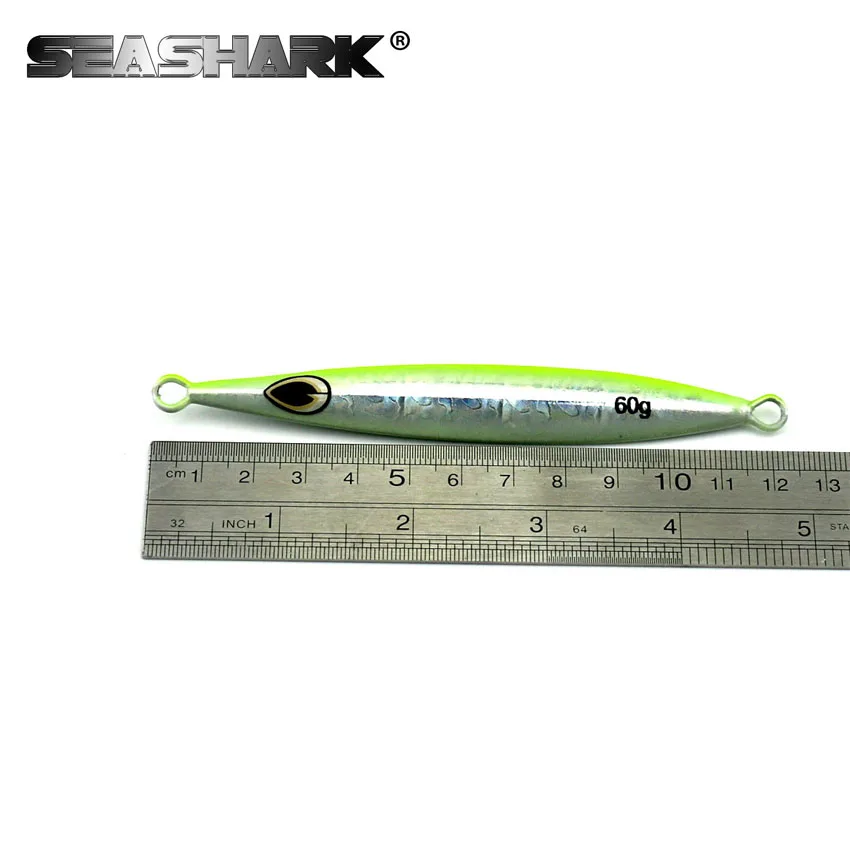 SEASHARK 1PC 60G 3D eyes Laser Body Back Luminous Metal Jig Lure Lead fish Paillette Knife Wobbler Artificial Hard Bait Sea | Спорт и