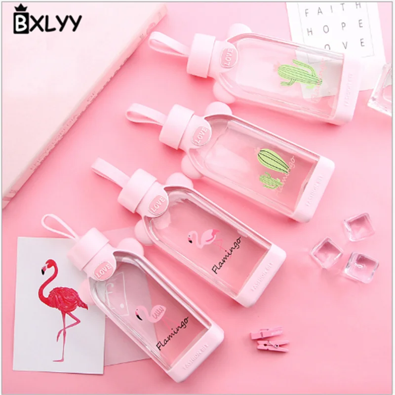 BXLYY розовый плоский стакан с Фламинго креативная Силиконовая ручка бутылка для воды День рождения украшение детский подарок. год. 5Z