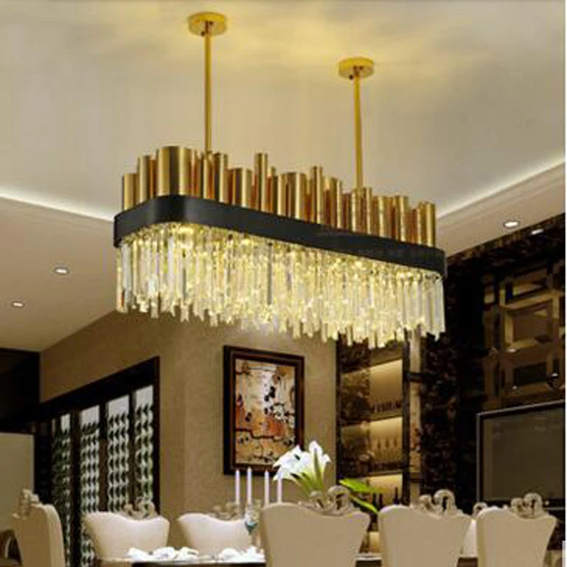 Люстра для ресторана простая прямоугольная из нержавеющей стали и бронзы | Лампы