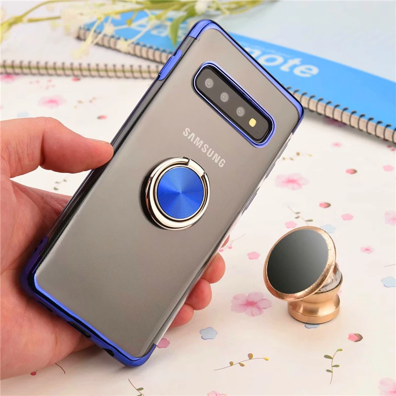 Роскошный прозрачный мягкий чехол для Samsung Galaxy S8 S9 S10 Plus Note 9 кольцевой кронштейн