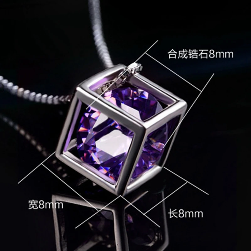LIAMTING Trendy Fashion 925 Sterling Silver Cube Shape Pendant Necklace With 8MM Cubic Zirconia For Women Jewelry VA028 | Украшения и