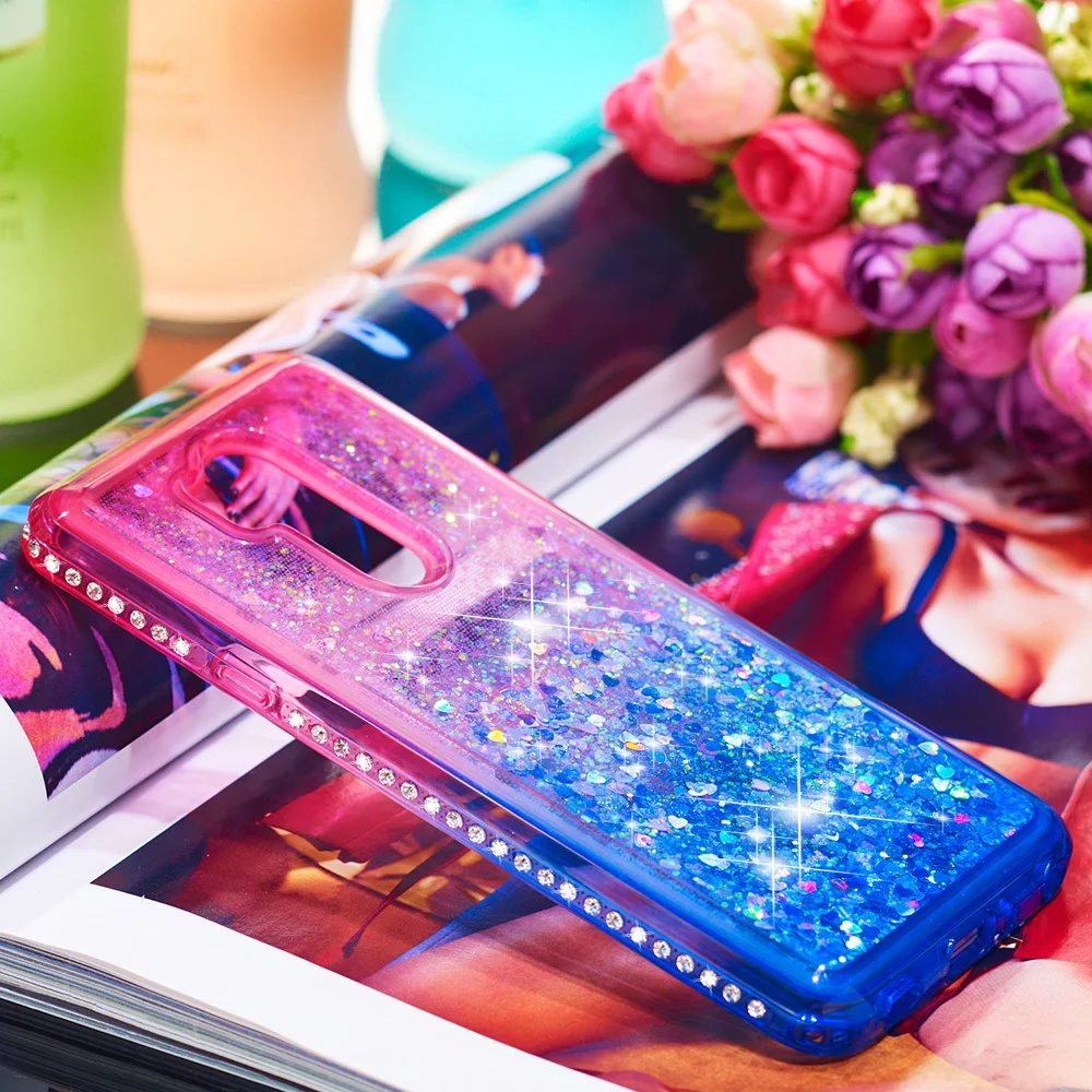Мягкий ударопрочный чехол из ТПУ для телефона LG G7 ThinQ сверкающий с блестками LGG7