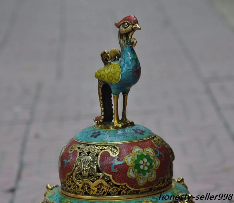 

wedding decoration 20"Old dynasty Bronze gilt Cloisonne Enamel Dragon Phoenix Incense burner Censer