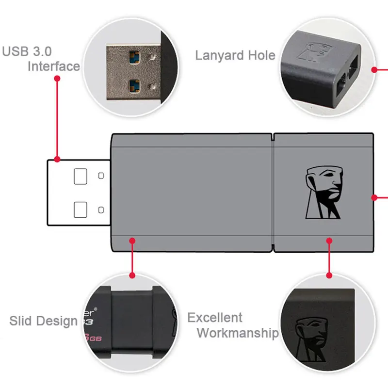 Kingston USB 3 0 флеш накопитель 16 ГБ 32 64 128 Mental Pendrive Stick Ring Memoria DT100G3|USB флэш-накопители| |
